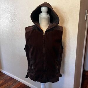 Gloria Vanderbilt Corduroy Brown Hooded Vest - Size Large